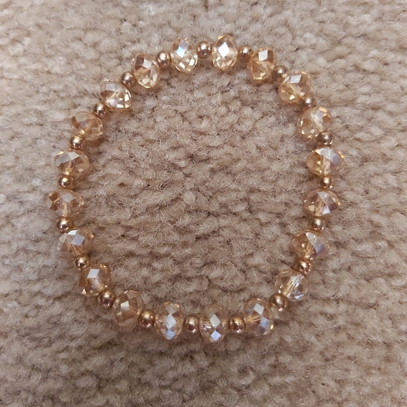 Iridescent Gold Faceted Glass Bead Stretch Bracelets - Picture 3 of 3